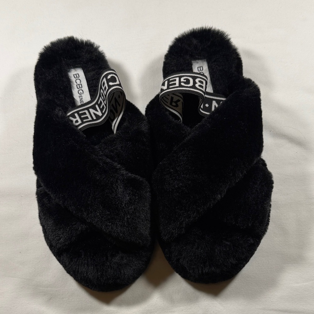 BCBG Black Plush Slippers
